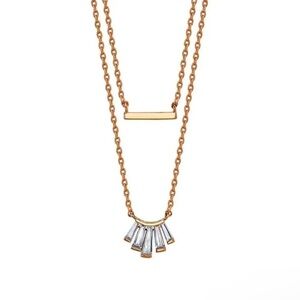 Energy Rose Gold Plated Cubic Zirconia and Bar Layered Pendant Necklace NWT